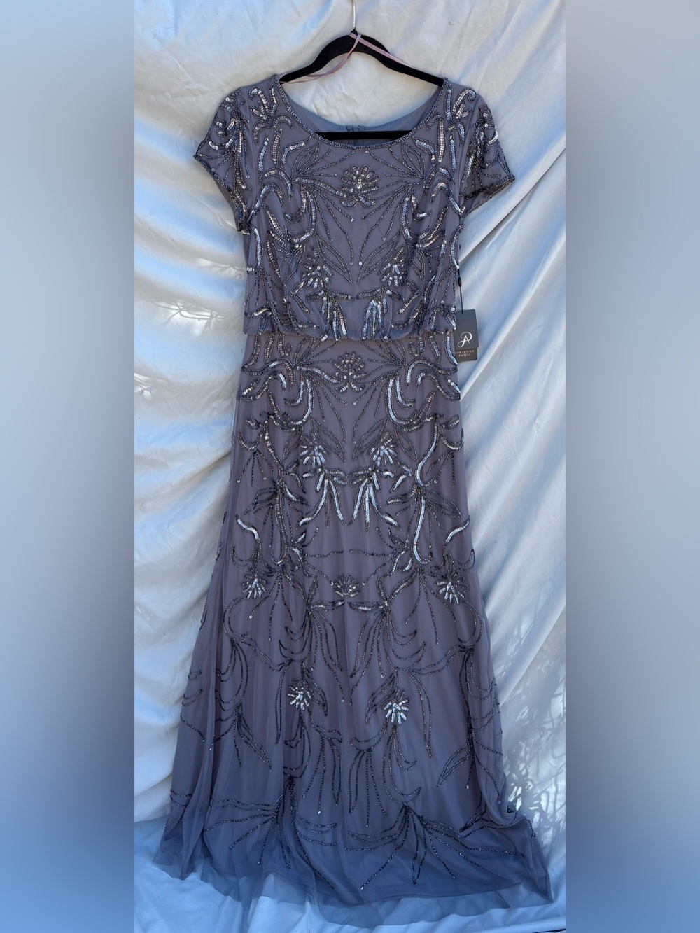 Adrianna Papell Beaded Dusty Blue Evening Gown
